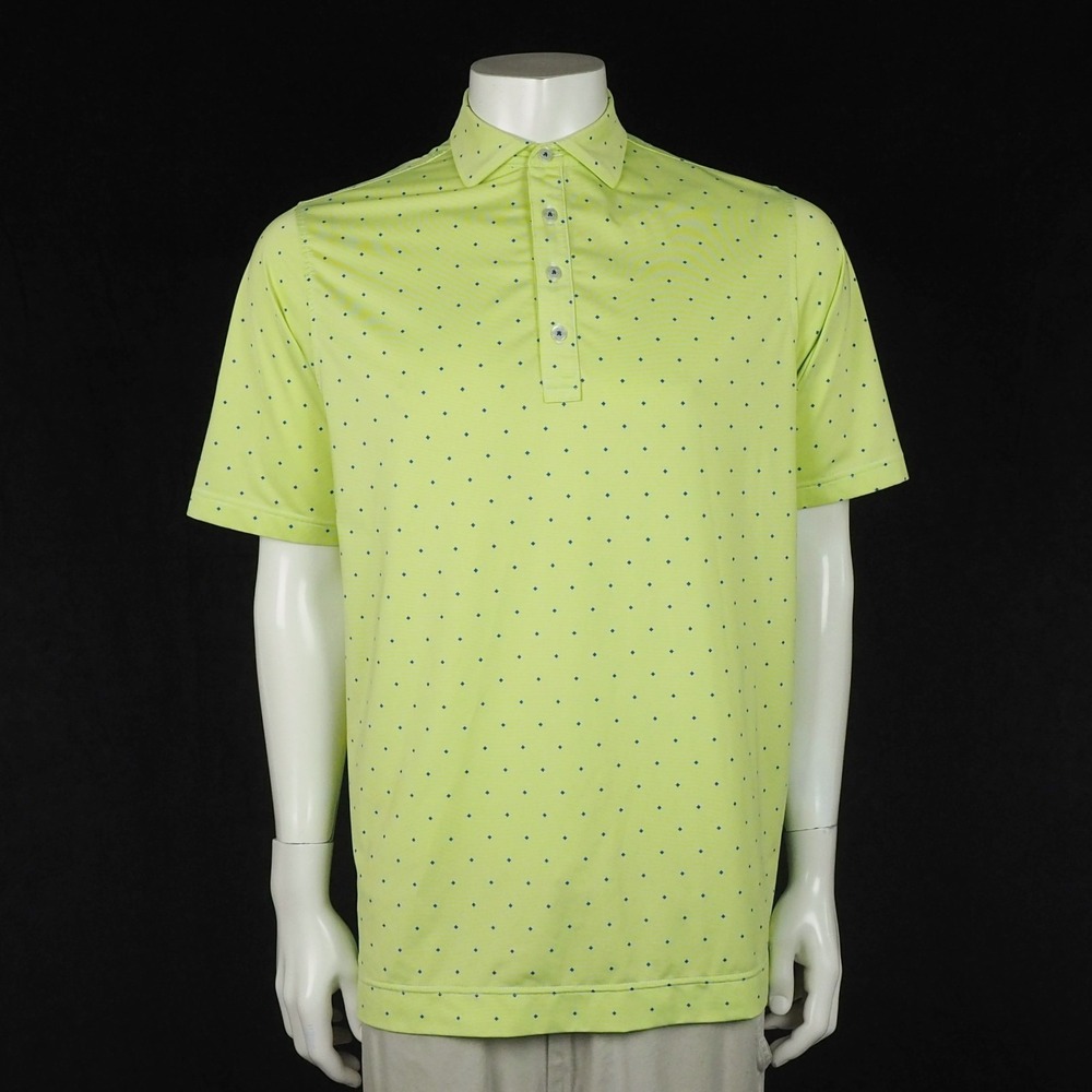 FootJoy Golf Polo Shirt Mens Medium Lime Green Athletic Fit Argyle Diamond Print